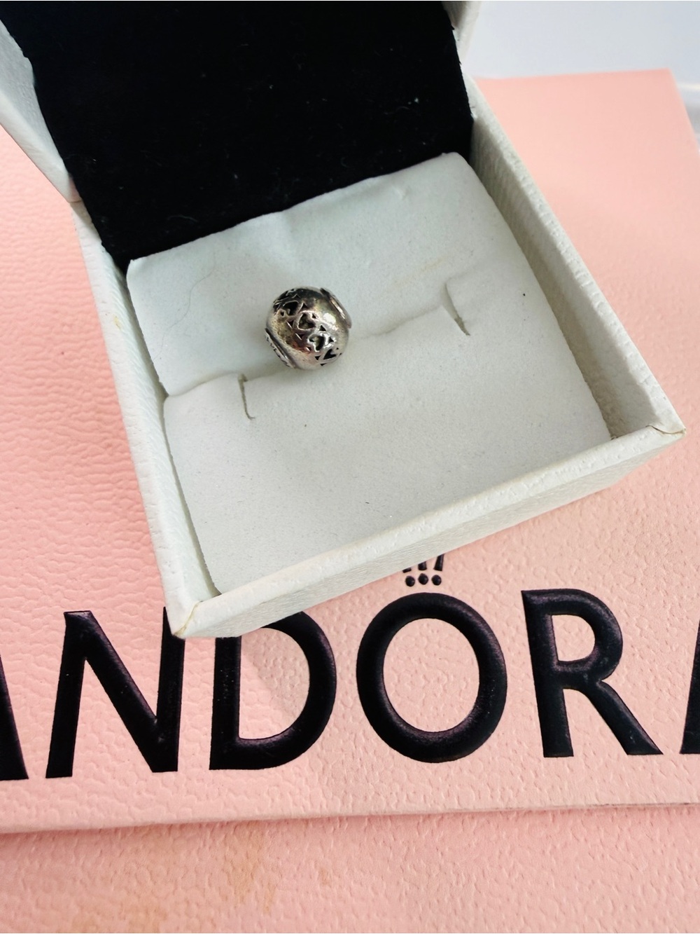 Retired Pandora ESSENCE Silver Openwork Hearts Filigree Charm
